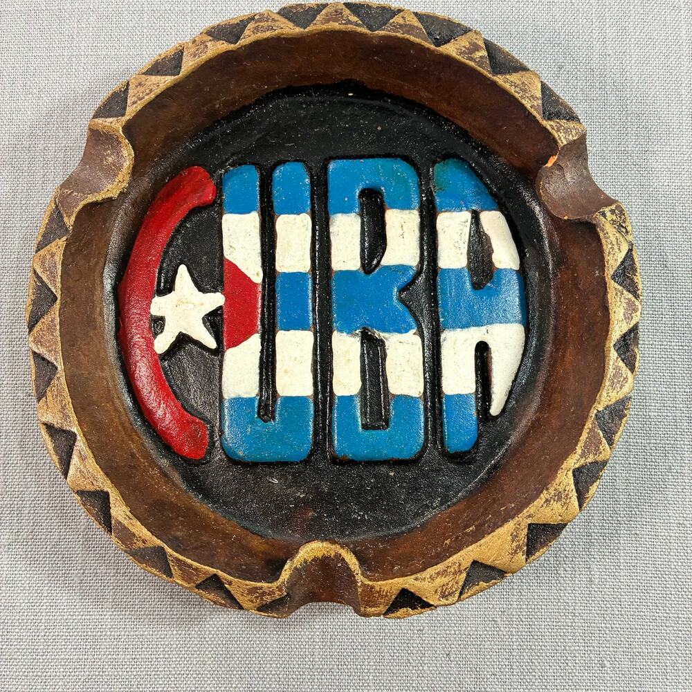 Vintage Hand Painted Pottery Clay Ashtray 6in Caribbean Souvenir Rustic Decor